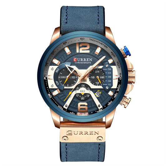 New men's watch business belt watch calendar men's watch six-pin quartz watch